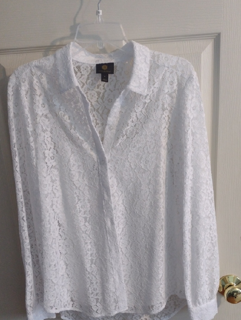 JM Collection White Floral Lace Button-Up Blouse With Camisole Lining